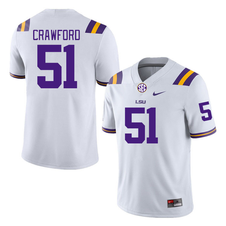 Men #51 Thomas Crawford LSU Tigers College Football Jerseys Stitched-White